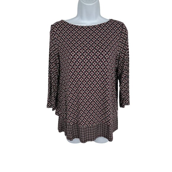 J Jill Wearever Layered Split Back Tunic Top Red Black Geo Print Stretch Size SP - Picture 1 of 10